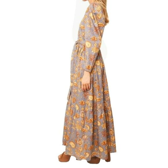 Anthropologie Carolina K Corals Gray Ori Robe Long Sleeve Maxi Dress Size XS NWT - Picture 4 of 10